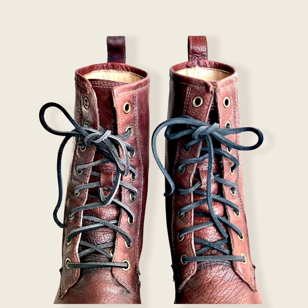 Frye Veronica Combat Dark Brown Leather Lace Up Boots - Picture 8 of 16